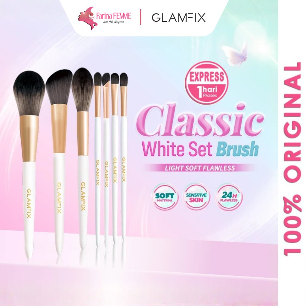FEMME || GLAMFIX Classic Pure White Makeup Brush Kuas Makeup | GLAM FIX Kuas Make Up Alat Kecantikan