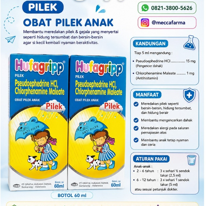 Hufagripp Obat Pilek Anak Pseudoephedrine HCl, Chlorphenamine Maleate Botol 60ml