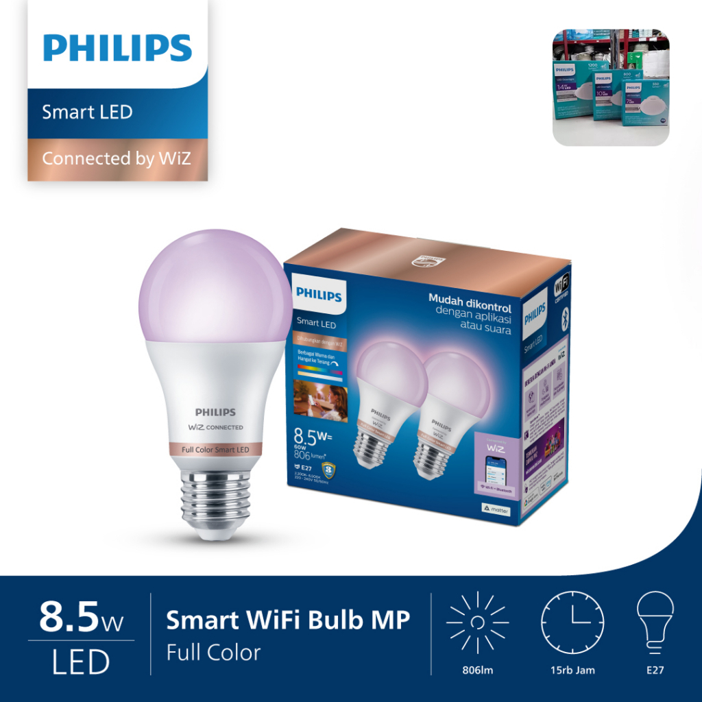 Philips Lampu Bohlam Smart Wifi LED 8.5W Bluetooth Color RGB Bohlam Warna Warni