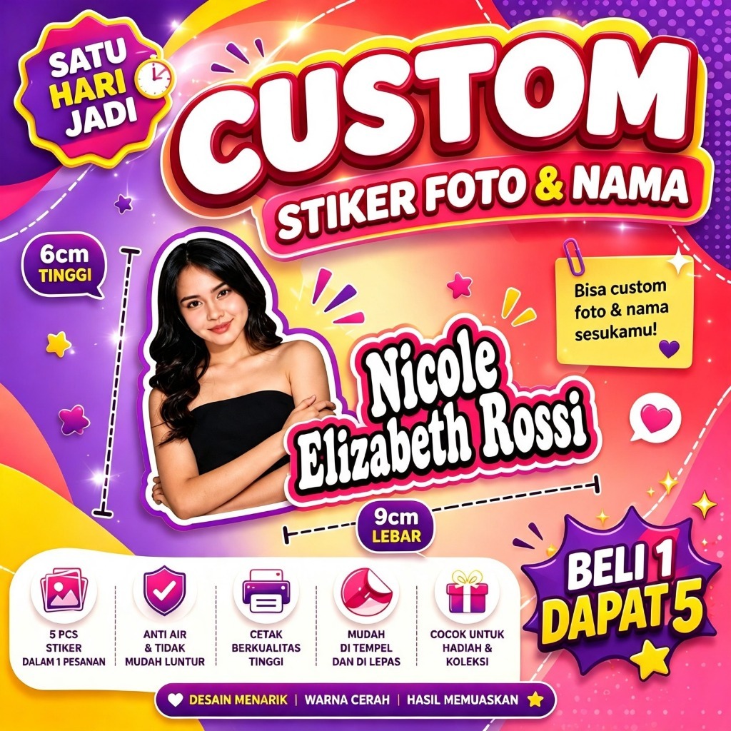 5PCS STIKER FOTO DAN NAMA Sendiri/Pacar/Bestie/Teman Stiker Softcase Stiker MOTOR
