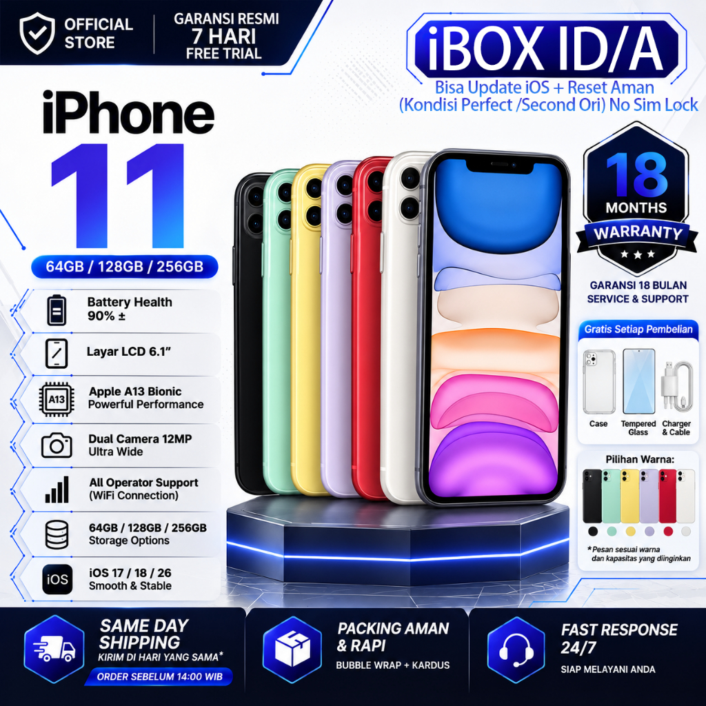 iBOX ID/A iPhone 11 64GB/128GB/ 256GB | iBox Second Resmi | IMEI Permanen | Bekas Fullset Mulus Good