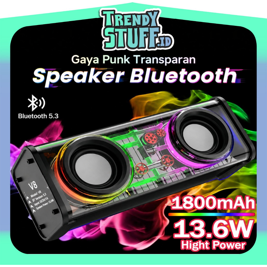 TRENDYSTUFF Portable TWS RGB V8 V1 Lights Heavy Bass Music Battery Power Sound Box V8 Boombox Wirele