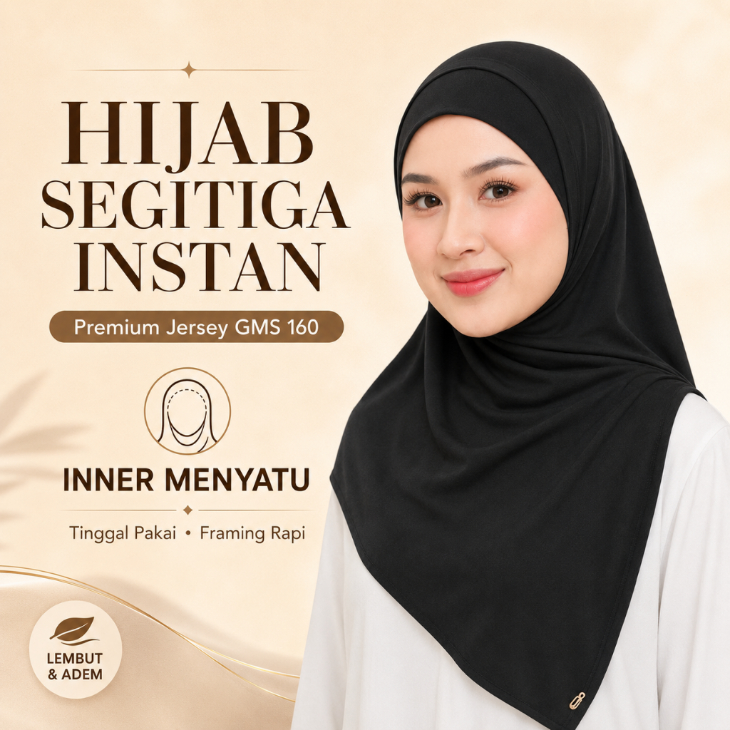 Hijab Segitiga Instan Jersey Premium GMS 160 Jilbab Segitiga Size L Inner Menyatu