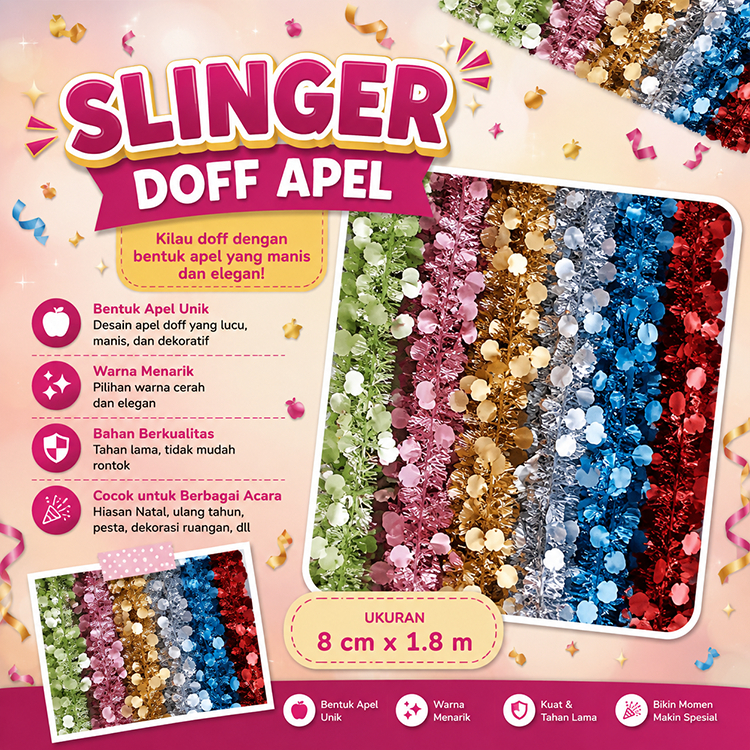 Slinger Doff Apel  , slinger Warna Warni, Hiasan Dekorasi,slinger dekorasi natal, slinger hiasan nat