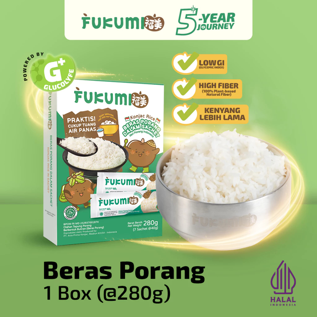 Fukumi Beras Porang Box 280gr | Instant Konjac Rice - Mudah & Praktis