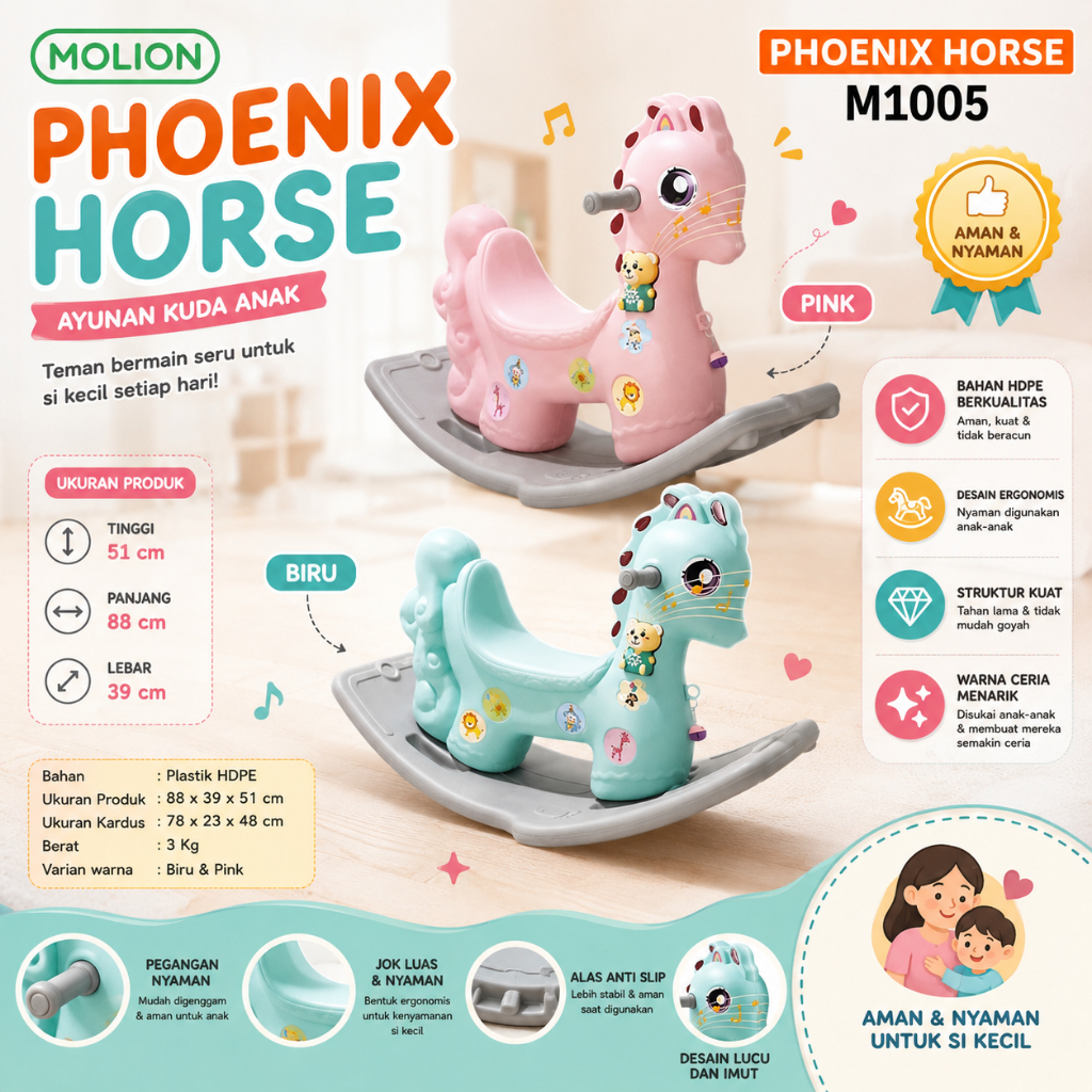 Molion Mainan Kuda Kudaan Anak Jungkat Jungkit Rocking Horse M1005