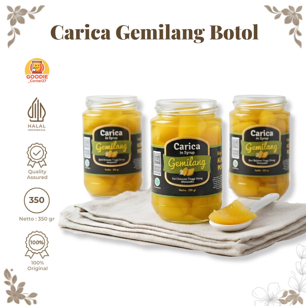Minuman Buah Carica Gemilang Botol Kaca Besar 350 Gram Segar Khas Dieng wonosobo