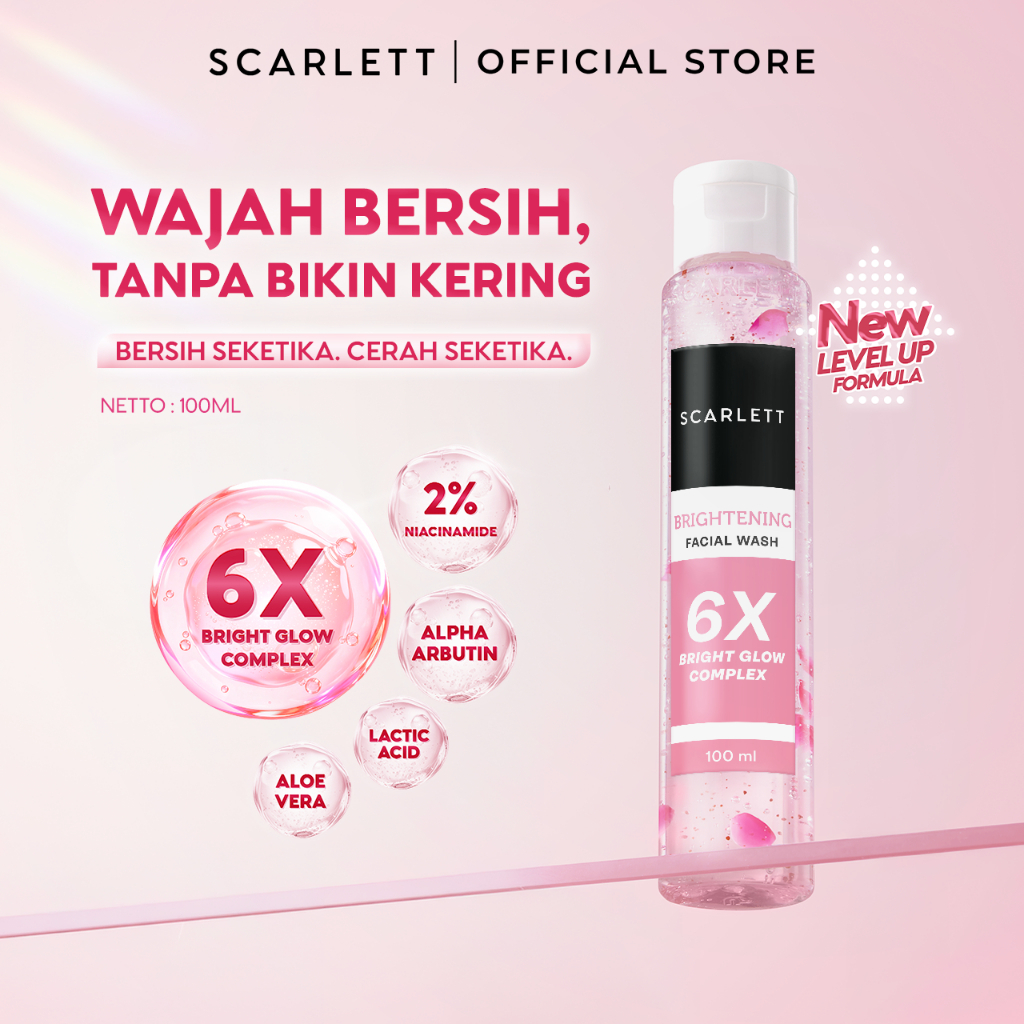 SCARLETT Brightening Facial Wash Untuk Semua Jenis Kulit Membantu untuk Mencerahkan dan Membersihkan Dalam Sekali Bilas dengan Niacinamide Kojic Acid Vitamin E