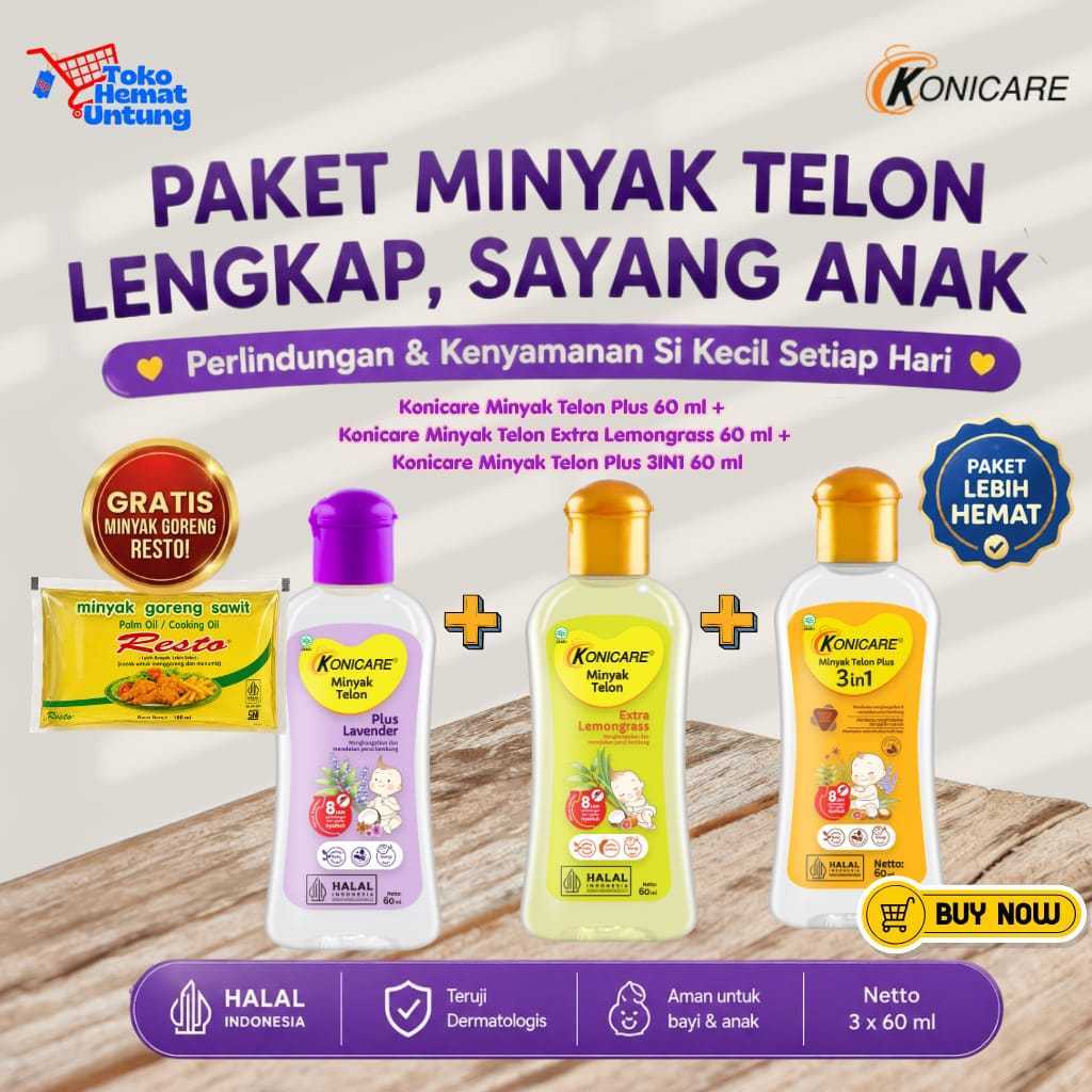 PAKET MINYAK TELON LENGKAP, SAYANG ANAK - Konicare MTL Plus 60ml +  Konicare MTL Extra Lemongrass 60