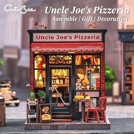 MAINAN DIY RUMAH MINIATUR 3D BAHAN KAYU CUTEBEE WOODEN BOOK NOOK MINIATURE HOUSE UNCLE JOE'S PIZZERI
