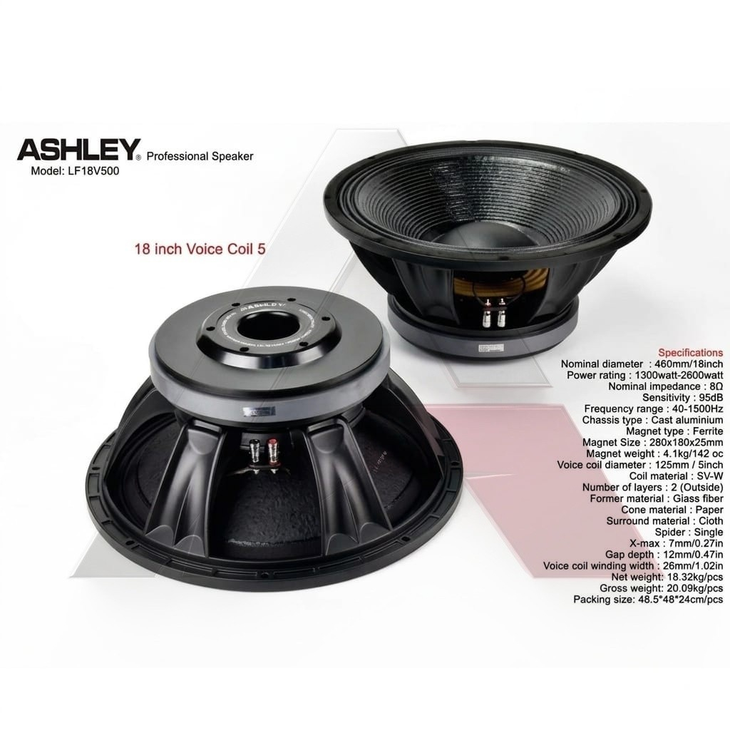SPEAKER AHSLEY 18 INCH LF18V500 LF 18V500 LF18 V500 LF 18 V 500 KOMPONEN SPEAKER ASHLEY ORIGINAL