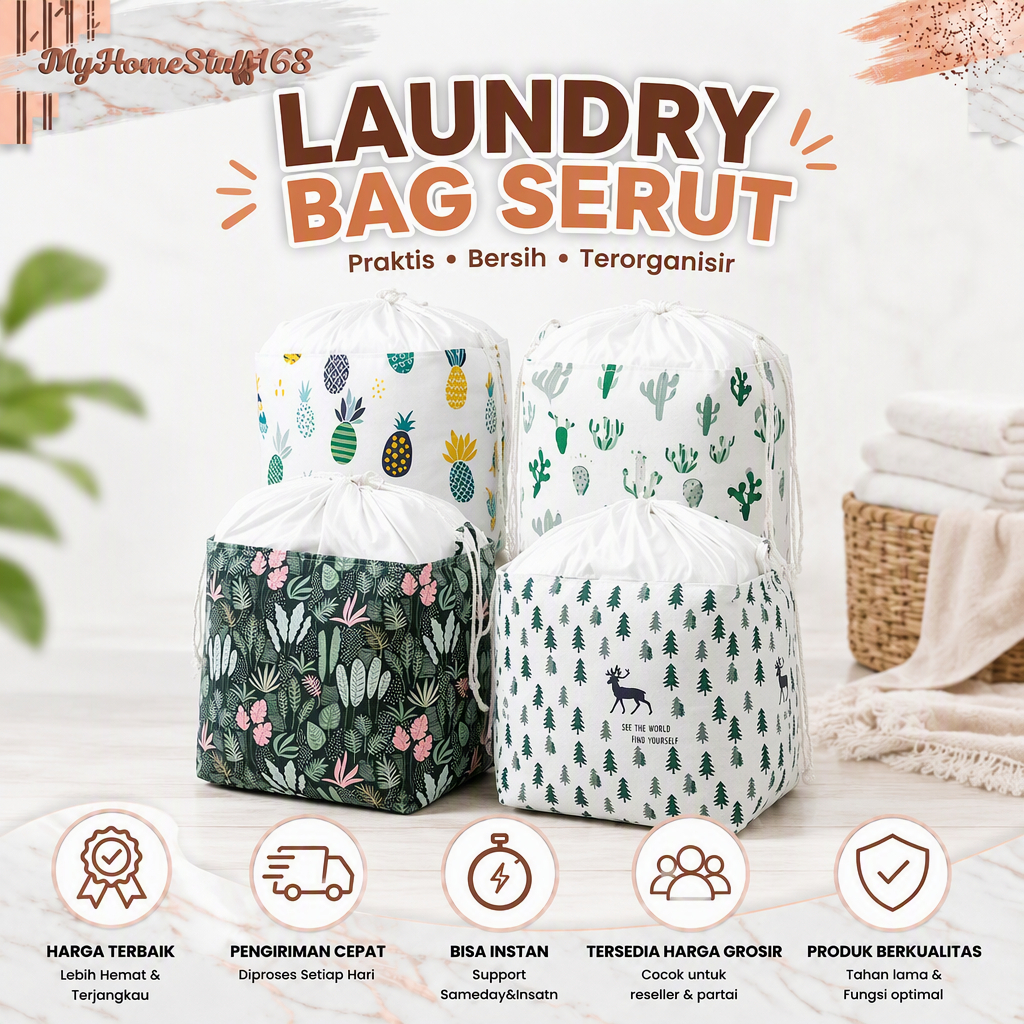 LAUNDRY BAG JUMBO SERUT KERANJANG BAJU KOTOR JUMBO KERANJANG SERBAGUNA - MODEL SERUT