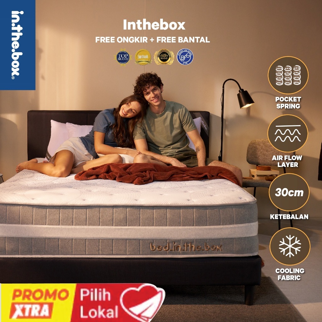 Bed 30 cm INTHEBOX Kasur Spring Bed 30 cm Sensasi Dingin Sistem Pegas Pocket Spring Free Bantal Free