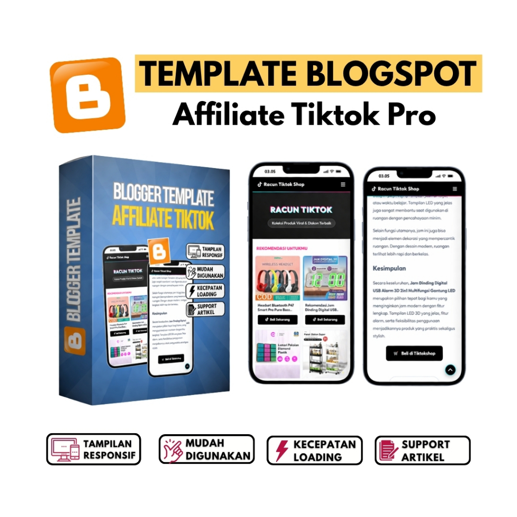 Template Blogger Affiliate Tiktok PRO Mudah Digunakan Tampilan Responsif Panduan Lengkap & Update