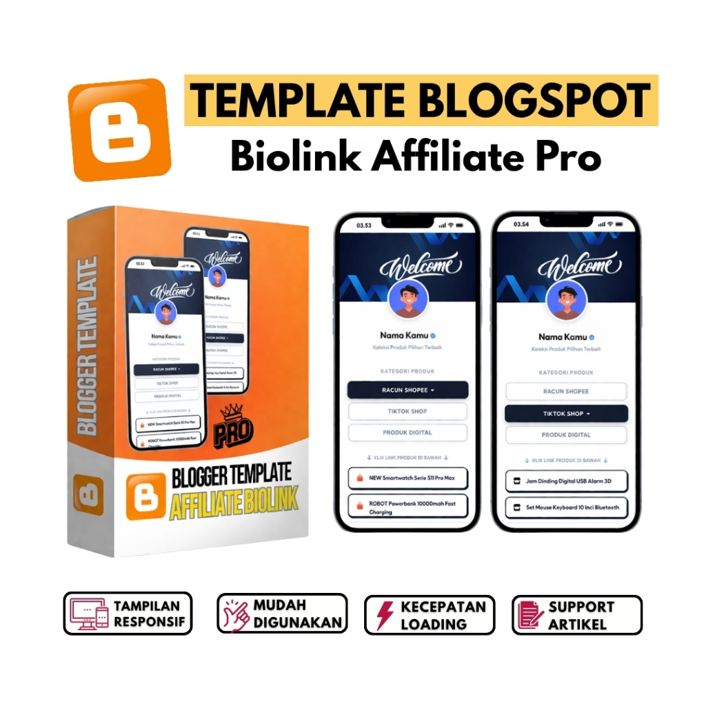 Template Blogger Biolink Affiliate PRO Mudah Digunakan Lengkap Dengan Panduan & Update