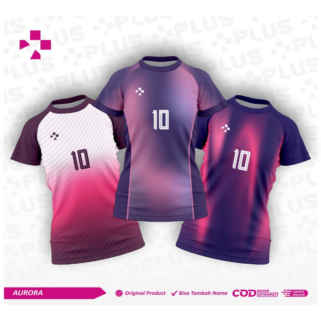 Jersey Badminton Custom Nama Nomor Kualitas Premium _ jersey tim aurora gradasi ungu free nama