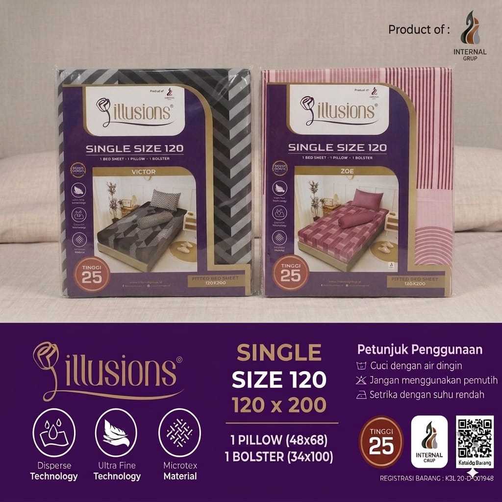 Illusions - Sprei Single 120x200 Tinggi 25cm Bantal 1 Guling 1 - Motif Abstrak / Minimalis