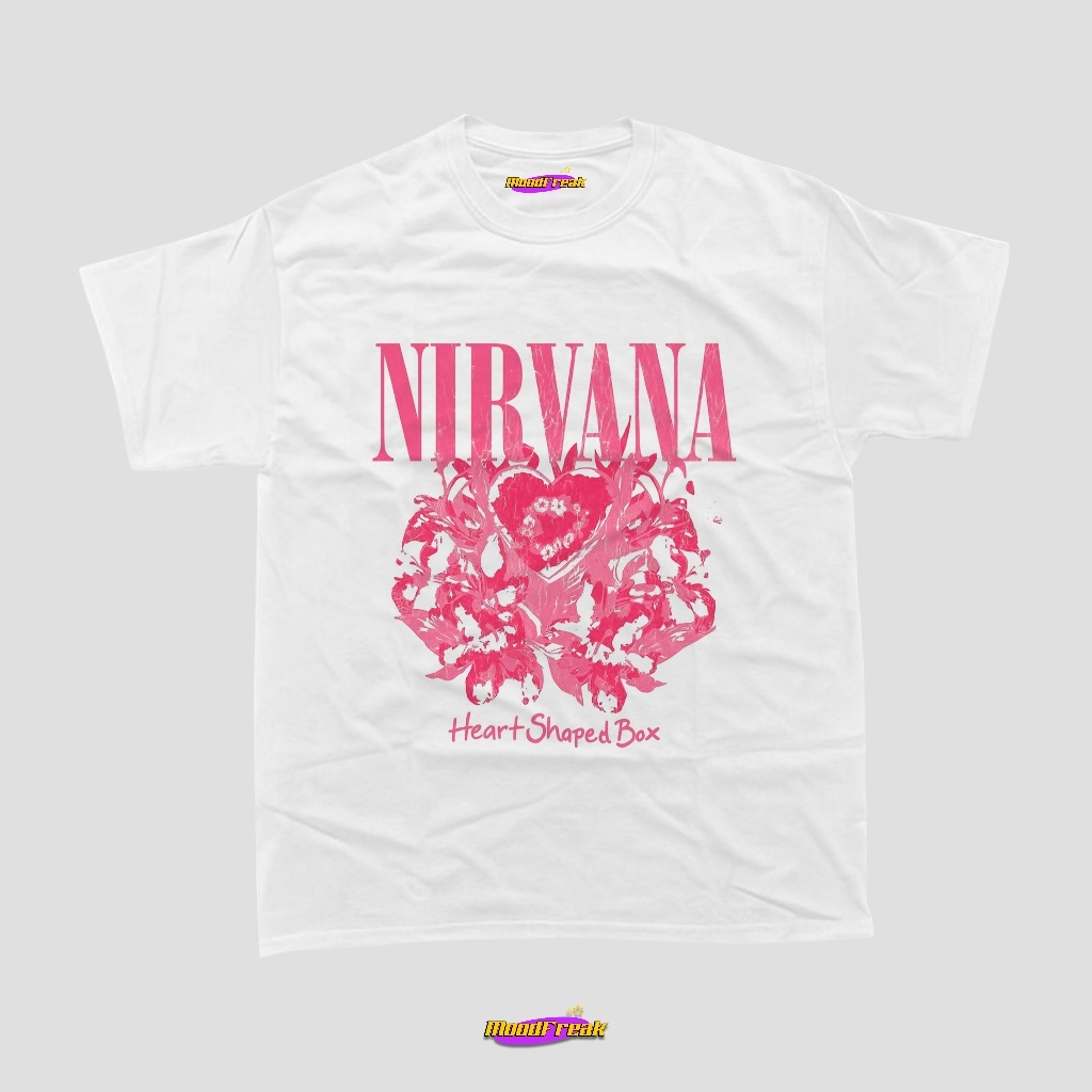 Kaos putih Nirvana Heart Shaped Box lengan pendek motif band