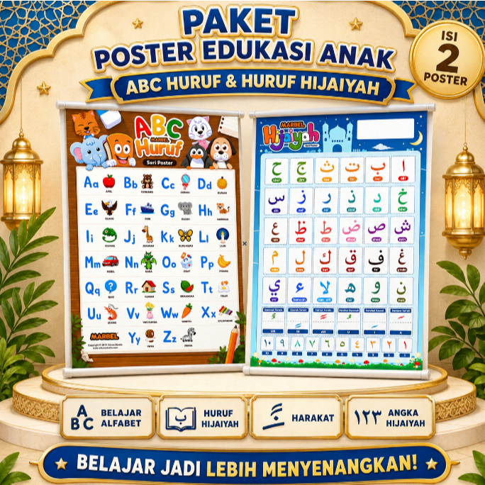 2 LEMBAR POSTER BELAJAR ABC DAN HURUF HIJAIYAH