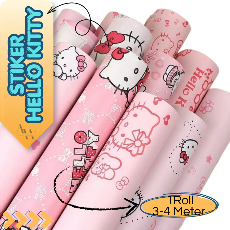 Wallpaper Sticker Dinding PVC 45cm x 3-4m Motif Hello Kitty Pink