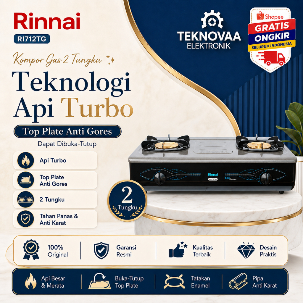 RINNAI KOMPOR GAS 2 TUNGKU RI 712 TG/RI712TG/RI 712TG/RI712 TG/RI-712TG/RI-712  TG/ORIGINAL/GARANSI
