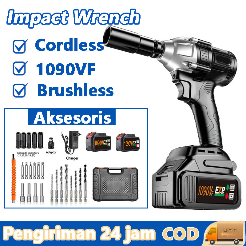 Cordless Impact Wrench 588V/1090V  bor baterai impact Brushless Kunci Impact Tanpa Kabel Tanpa Sikat