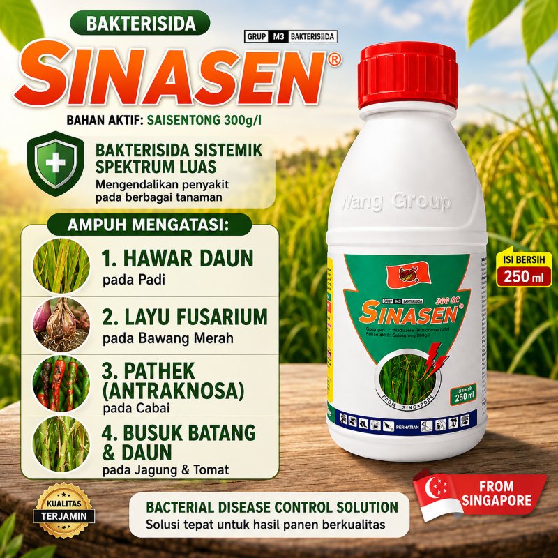 Bakterisida SINASEN 300 EC Seisentong 250ml Atasi Hawar Daun Layu Fusarium Lodoh Busuk Batang & Daun