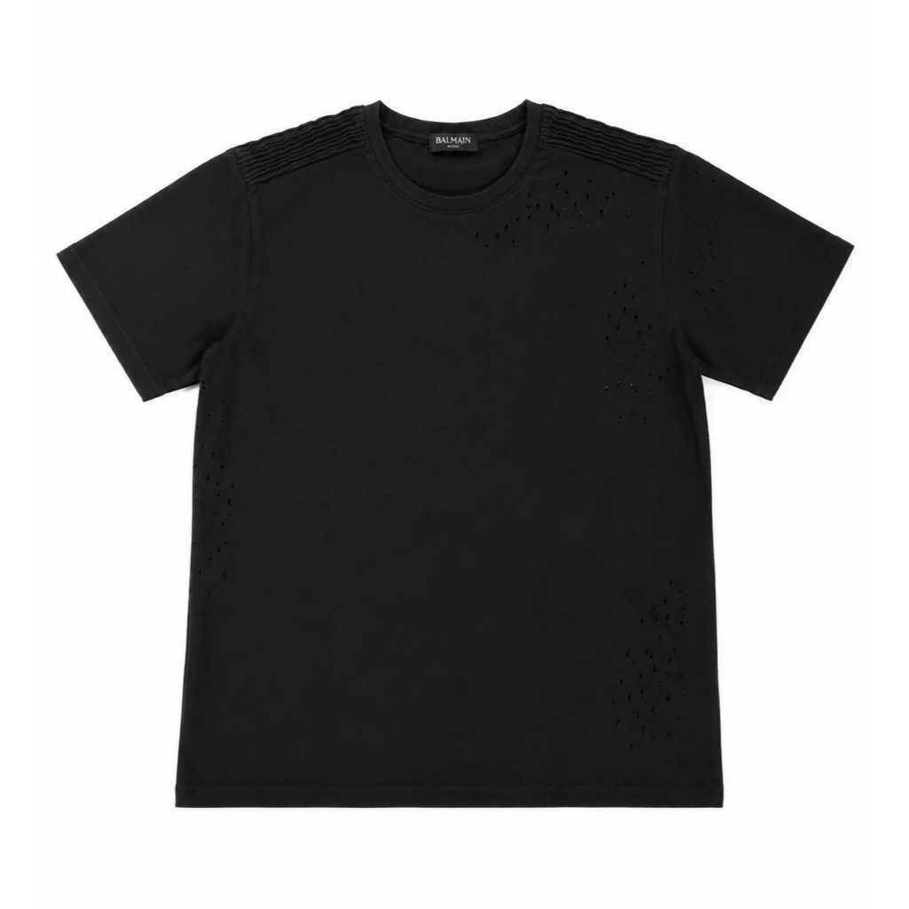 Tshirt Balmain Black Distressed Crewneck T-shirt