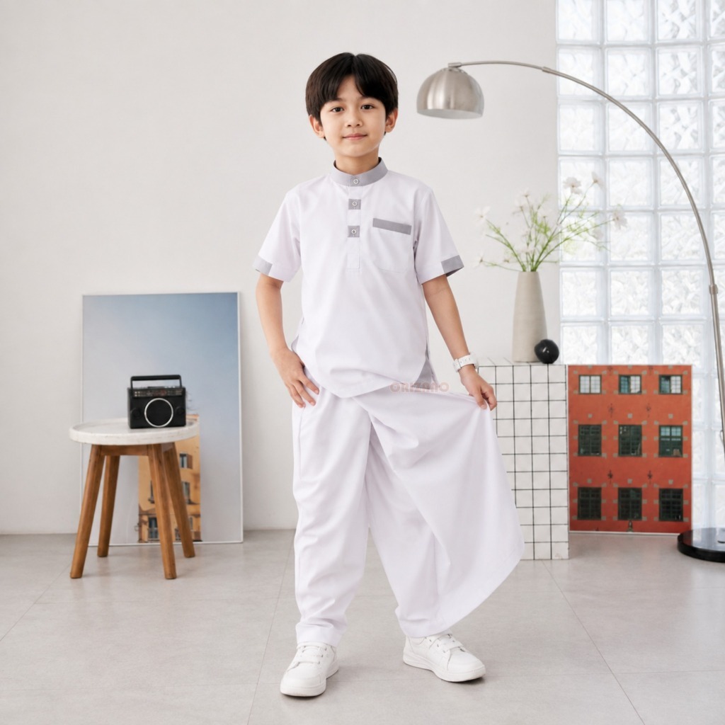ORIZANO Set Koko Sarcel Avatar - Baju Koko Anak Cowok Bawahan Sarung Celana Toyobo Fodu Model Avatar