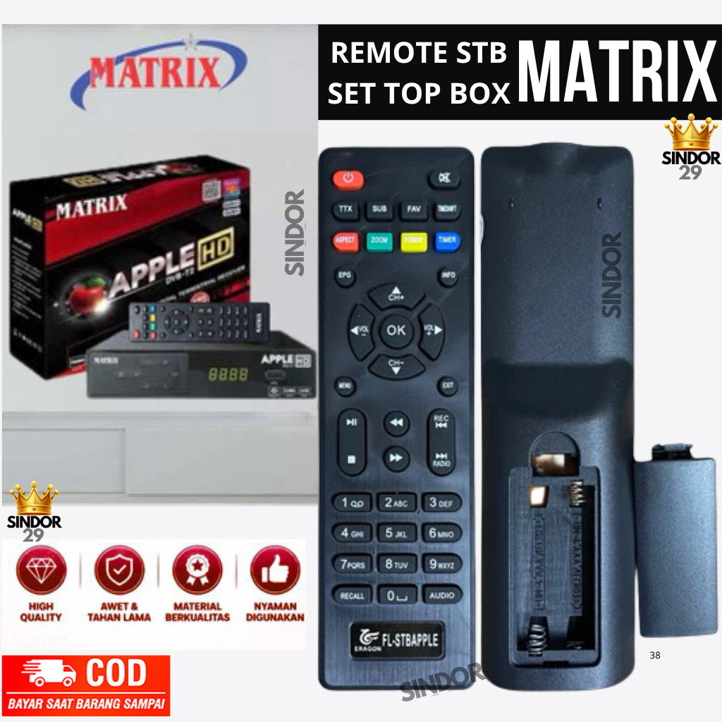 REMOT STB MATRIX REMOTE SET TOP BOX MATRIX REMOT STB MATRIX APPLE MERAH HD DVBT2