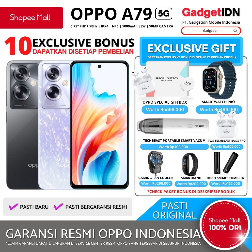 OPPO A79 5G 8/256GB NFC ( + 8GB Extended Ram ) Garansi Resmi Oppo Indonesia