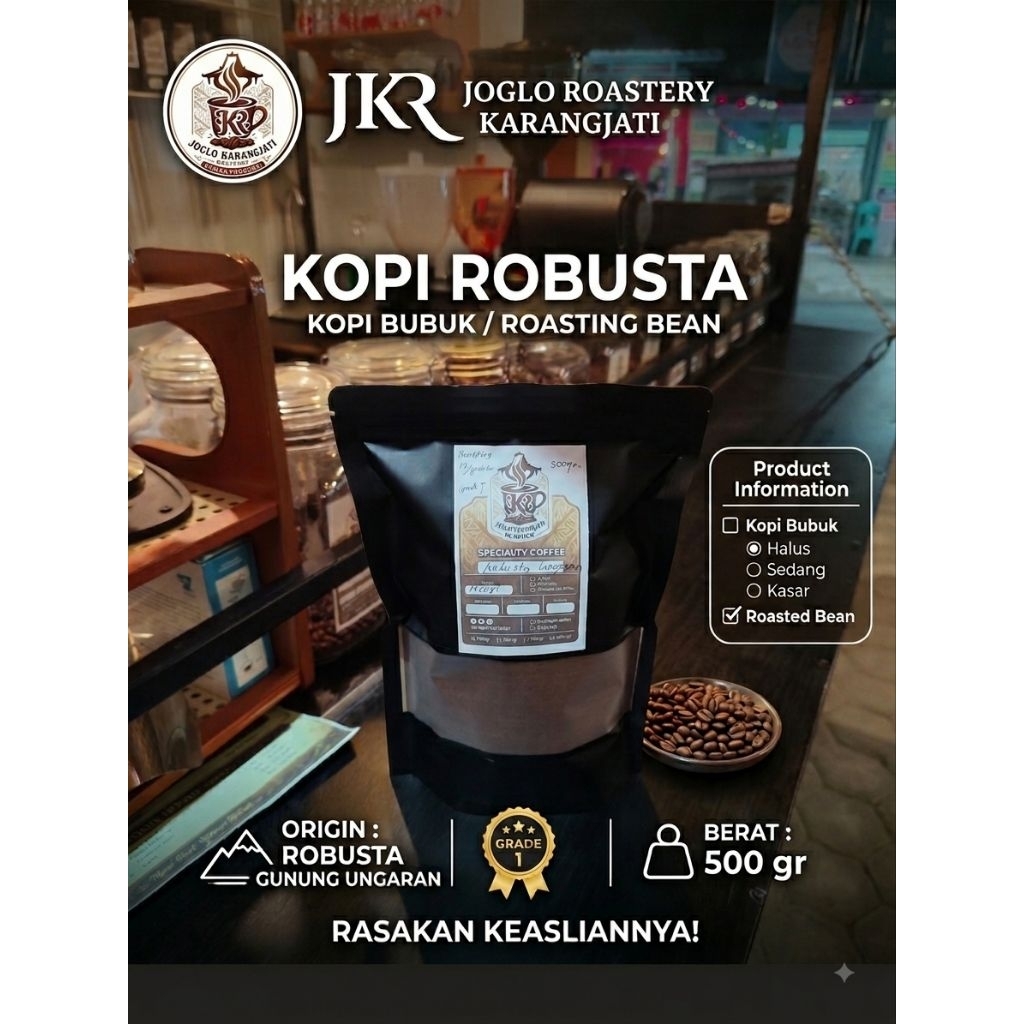 JKR Robusta Ungaran, kopi bubuk / roasting bean 500 gr