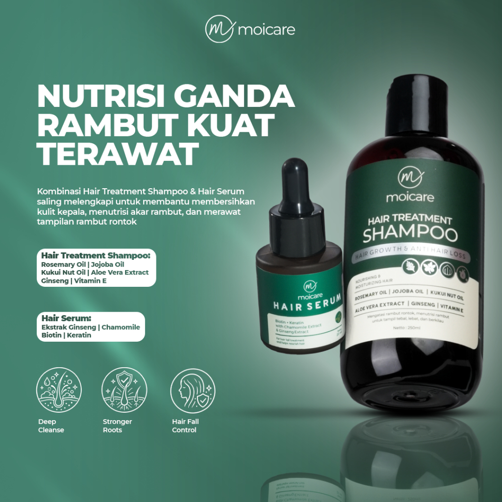 Moicare Bundling 1 Pcs Hair Treatment Shampoo +  1 Pcs Hair Serum - Perawatan Penumbuh & Atasi Rambu