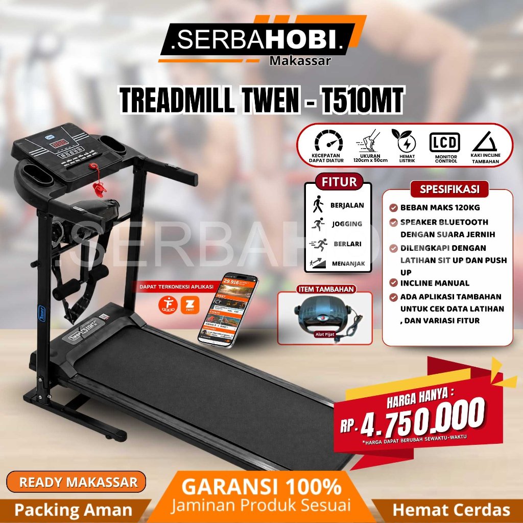 Treadmill Twen T510MT / Treadmill Elektrik Rendah Watt Fitur Lengkap / Treadmill Twen T510mtnew term