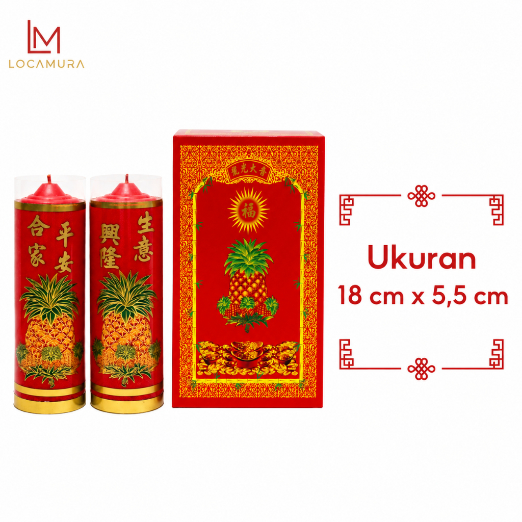 Lilin Sembahyang Merah Nanas HOK Satu 1 Kati 18 cm Penerangan Altar Ibadah Doa Ritual Kelenteng Viha