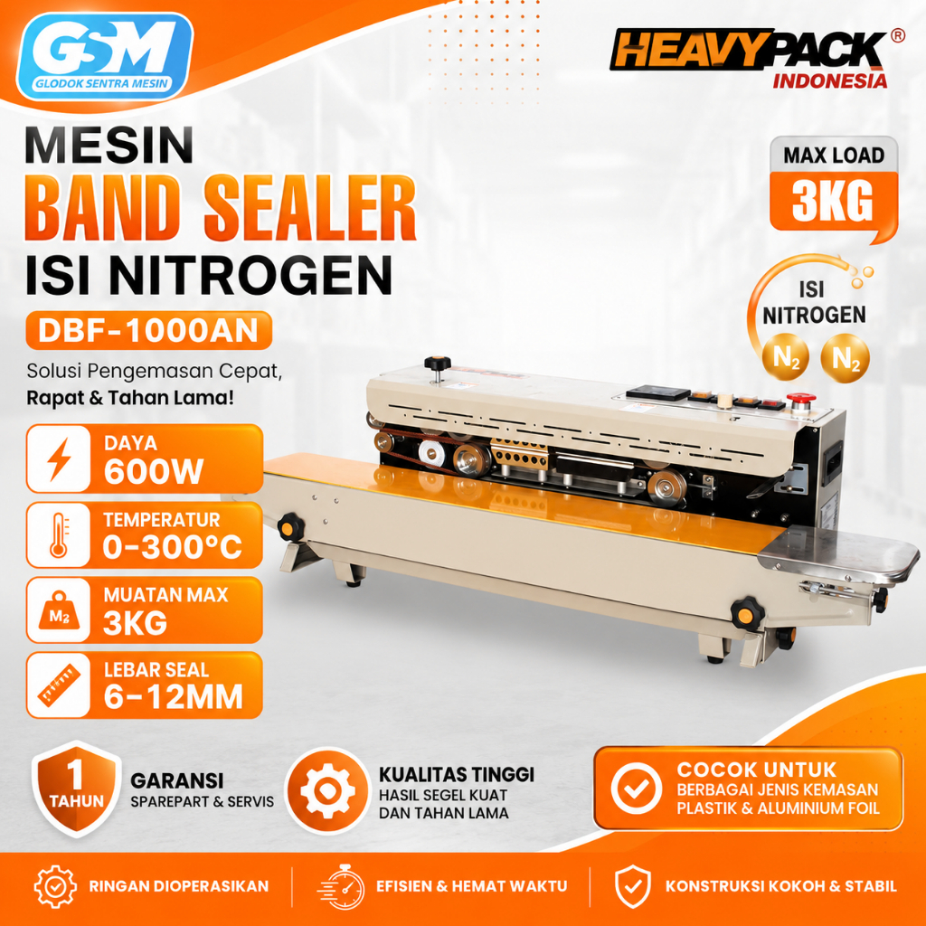 CONTINOUS BAND SEALER MESIN SEAL ISI NITROGEN DBF-1000AN HEAVYPACK