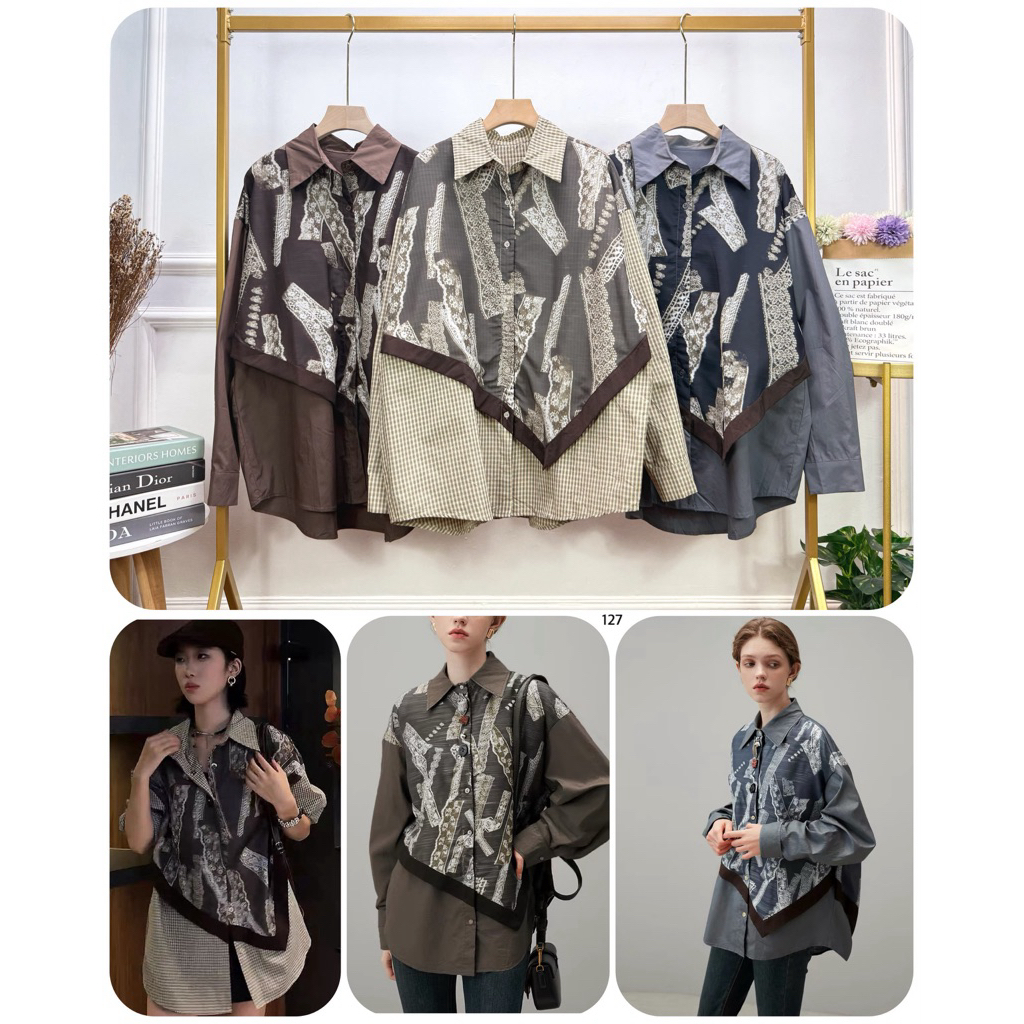 Nollan Shirt Premium Katun Import Dakrgrey/Mahogany/Moca