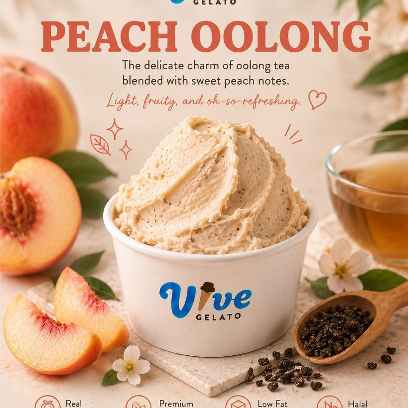 Vive Gelato Peach Oolong Es Krim Rasa Peach Oolong Low Fat Halal