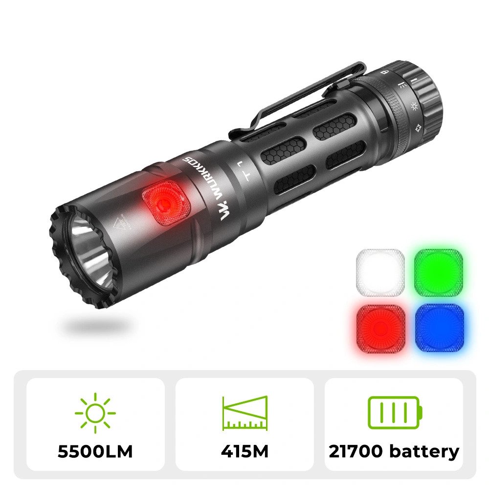 WURKKOS T1 5500LM 415M 4 Modes Tactical 21700 Flashlight Senter