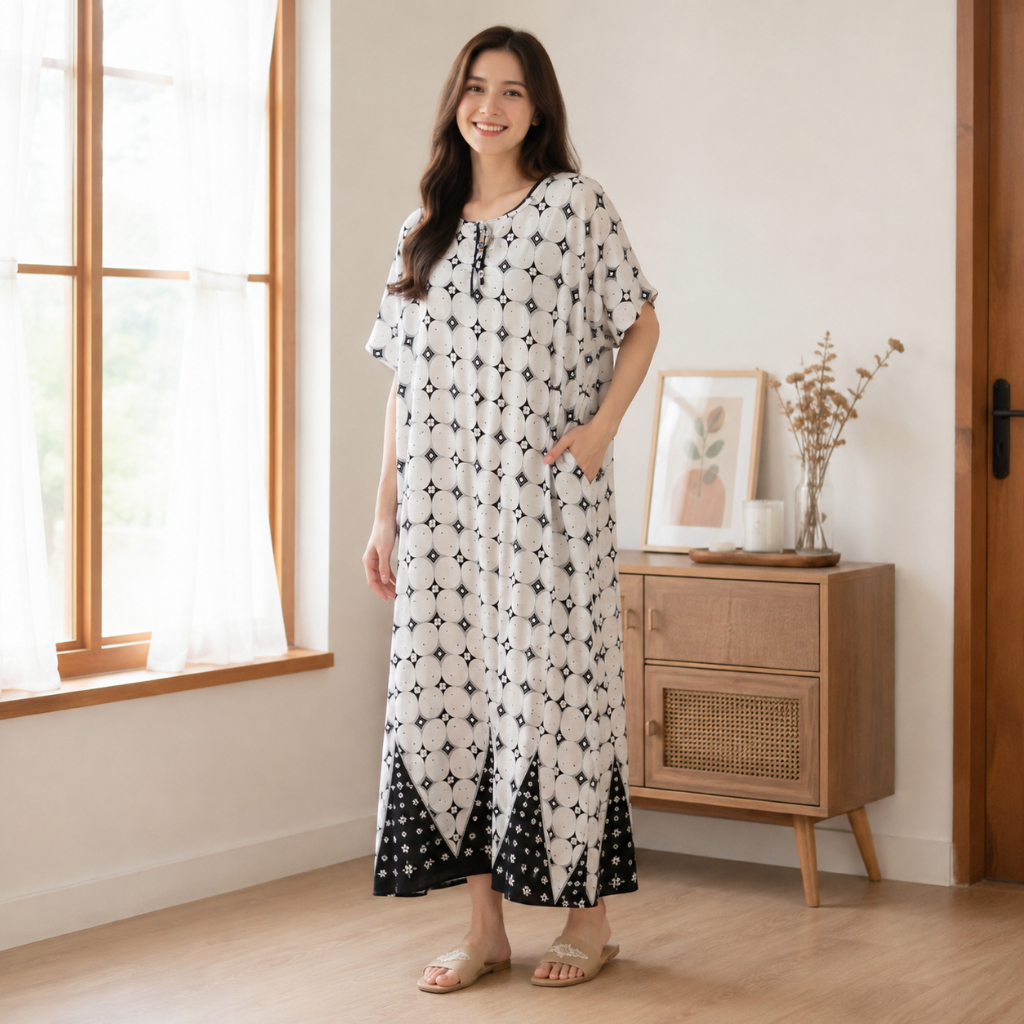 Daster Batik Katun Model Kaftan All Size-BATIK ROEBINI