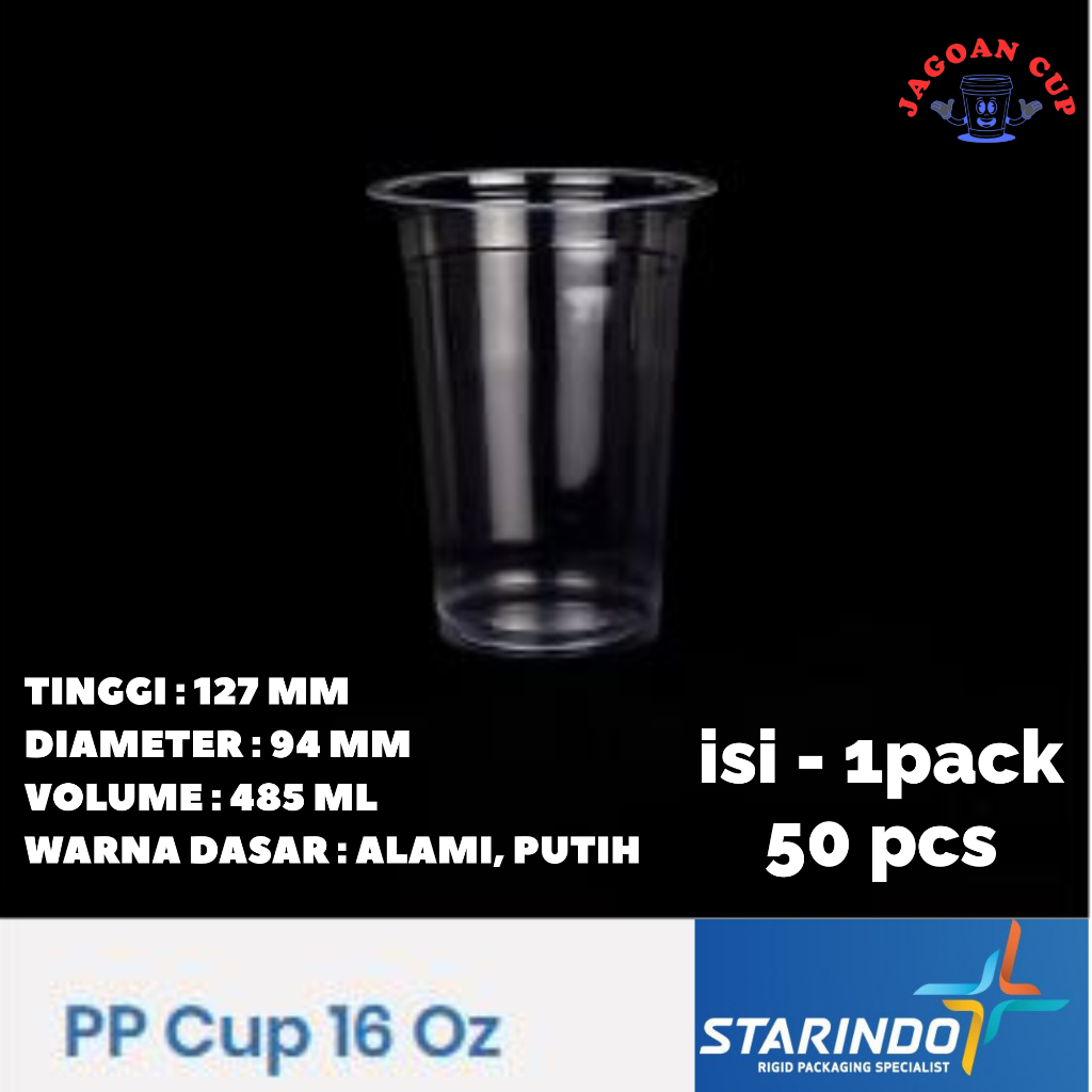 Gelas Plastik 16 Oz Polos DATAR/FLAT Starindo / Pp Cup Starindo 16 Oz