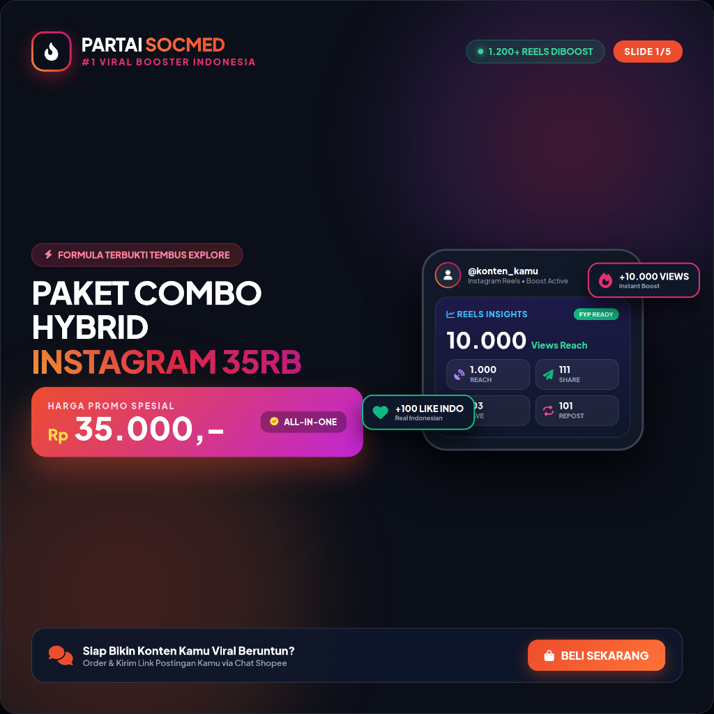 PARTAI SOCMED - Jasa Optimasi & Booster Konten Media Sosial IG Reels Feed Paket Combo Hybrid All In 