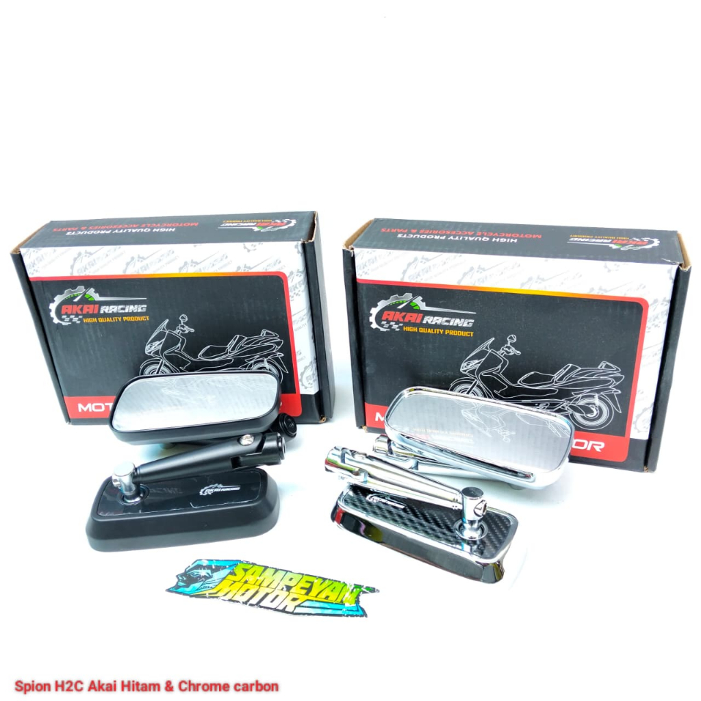 Spion Sepion Variasi Model H2C Merk Akai Racing  Hitam Crome Carbon Universal Beat Fi Scoopy Fi Vari