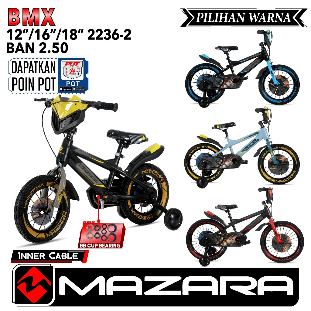 Sepeda Anak Laki laki Bmx 12 16 18 Inch Mazara 2236-2 Ban 2.50 Bmx 12 16 18 Inch Mazara 2236-2 Ban 2