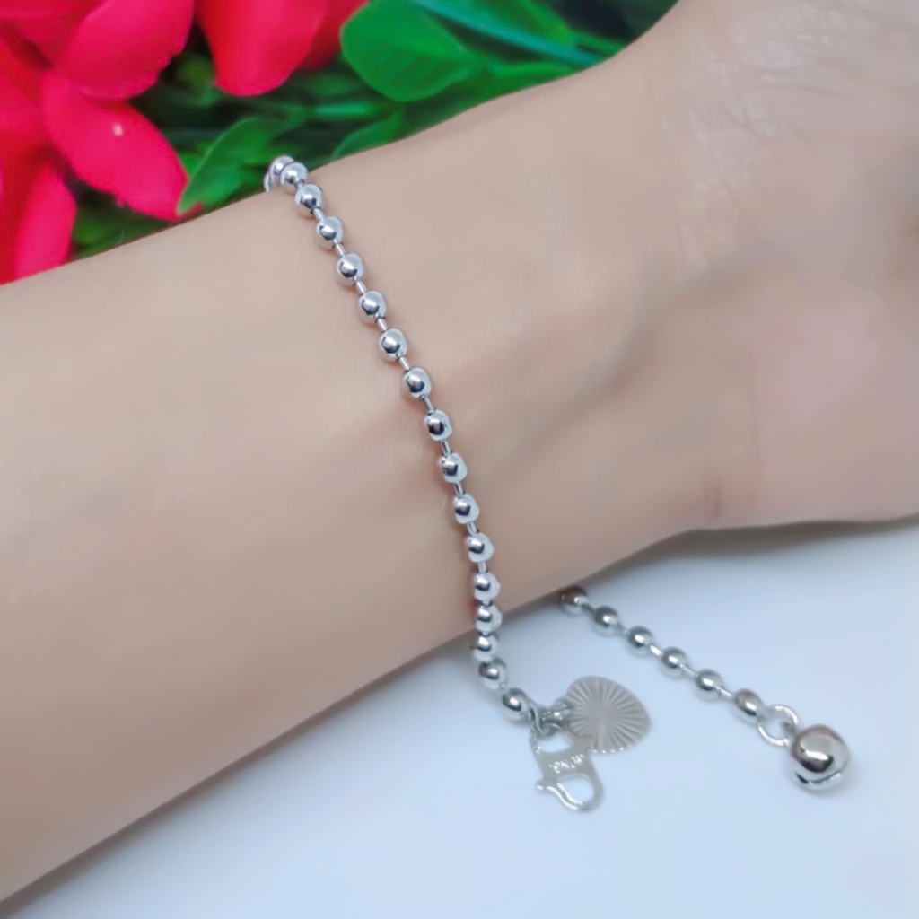 Gelang Titanium Biji Lada Polos Silver Anti Karat