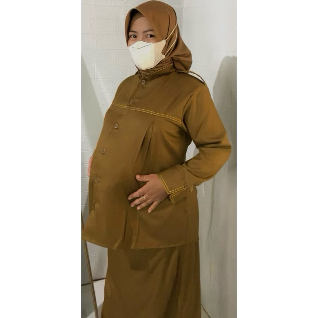 Seragam PNS Wanita PDH Khaki Tua Pemda Ibu Hamil (atasan + celana)