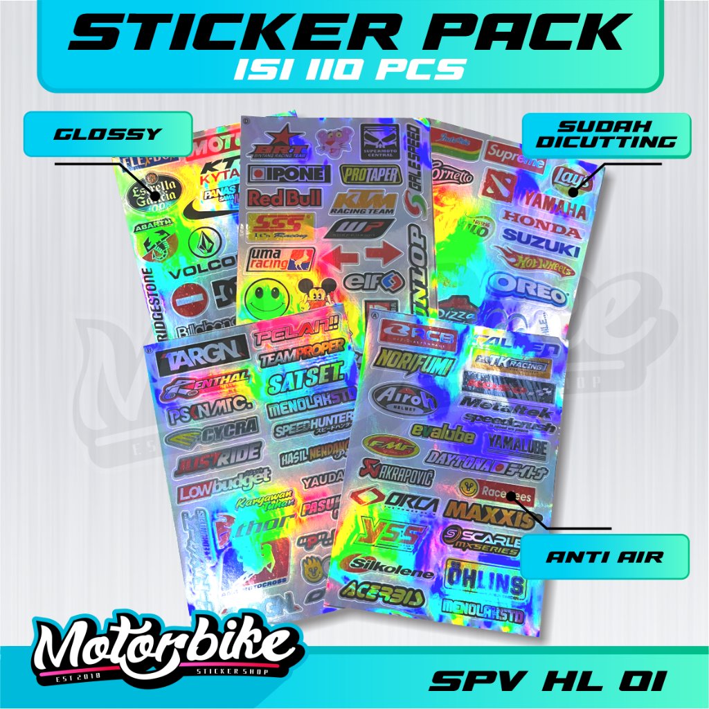 Stiker Pack Sponsor Racing Isi 110 pcs Variasi Hologram Princutt / Stiker Pack Chrome Hologram Stike