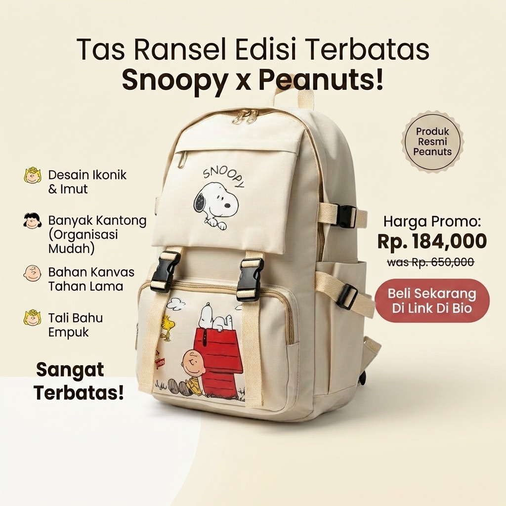 Tas Ransel Sekolah Wanita Edisi Snoopy X Peanuts