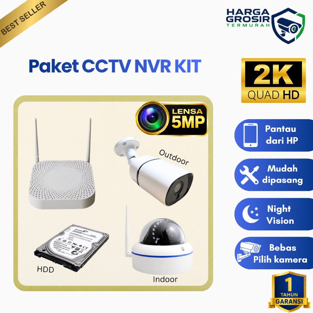 PAKET CCTV NVR KIT 8 KAMERA 10 KAMERA 6 KAMERA 2K SUPER HD cctv Tanpa Kabel Wireless Lengkap Tanpa A