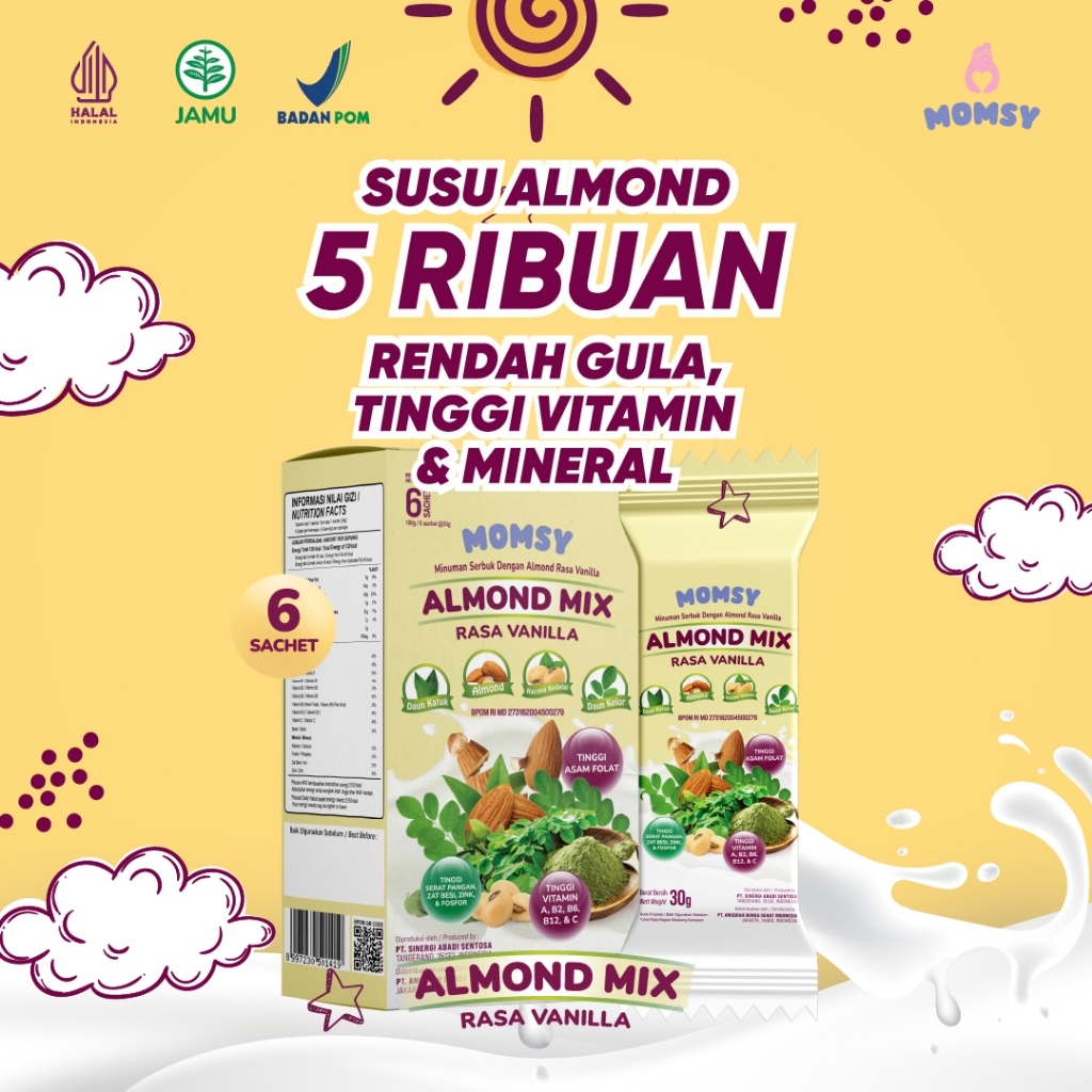 Minuman Almond Rasa Vanila 6 Sachet BPOM HALAL Natural Almond Kedelai Katuk Kelor [IKN]